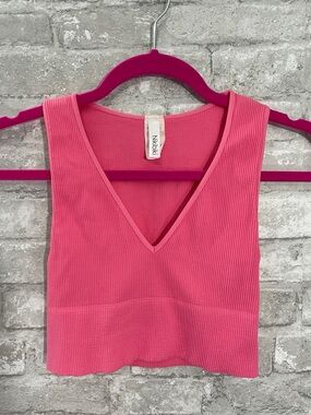 Nikibiki Hot Pink Ribbed V-Neck Crop Tank